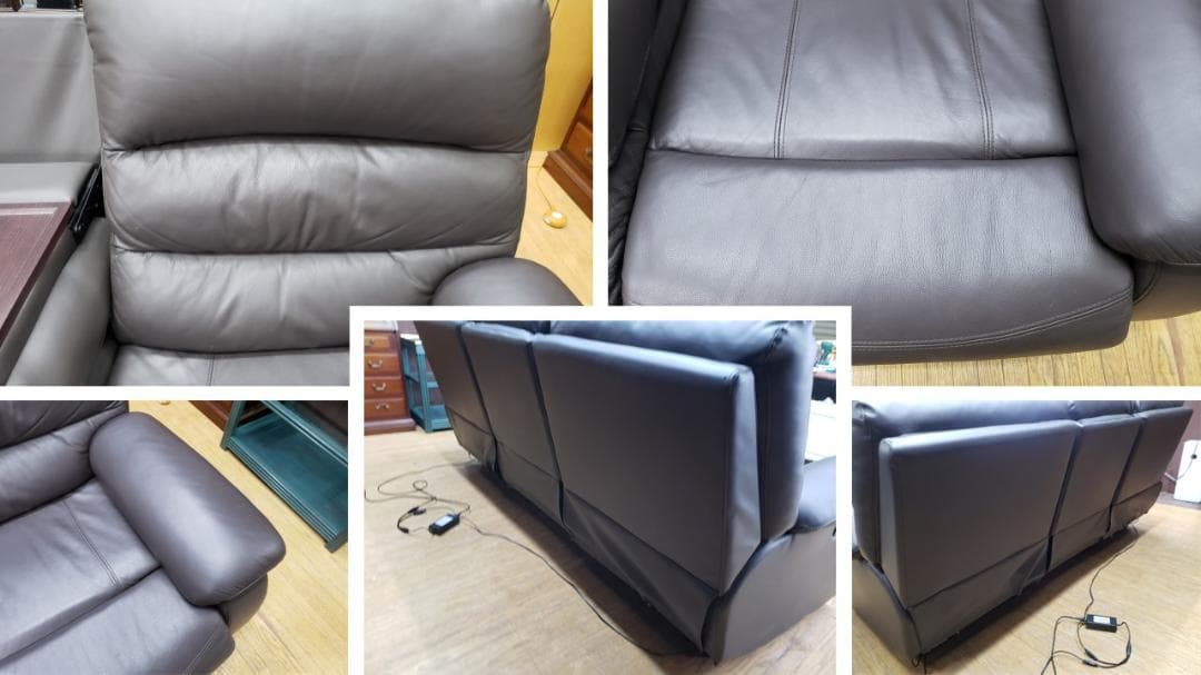 E47　美品！ニトリ製　本革（一部合皮）電動リクライニングソファ