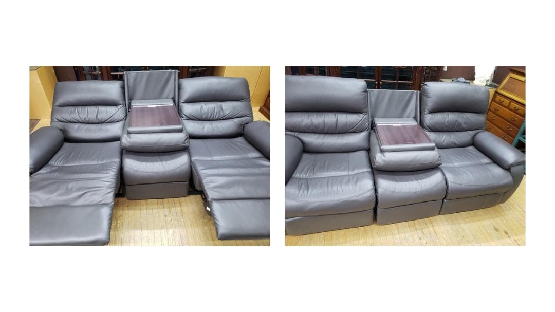 E47　美品！ニトリ製　本革（一部合皮）電動リクライニングソファ