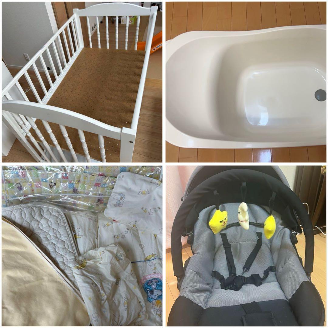 石崎家具　スリーピー　エリーゼ　ホワイト⭐️ベッドガード布団、バウンサー、沐浴槽付