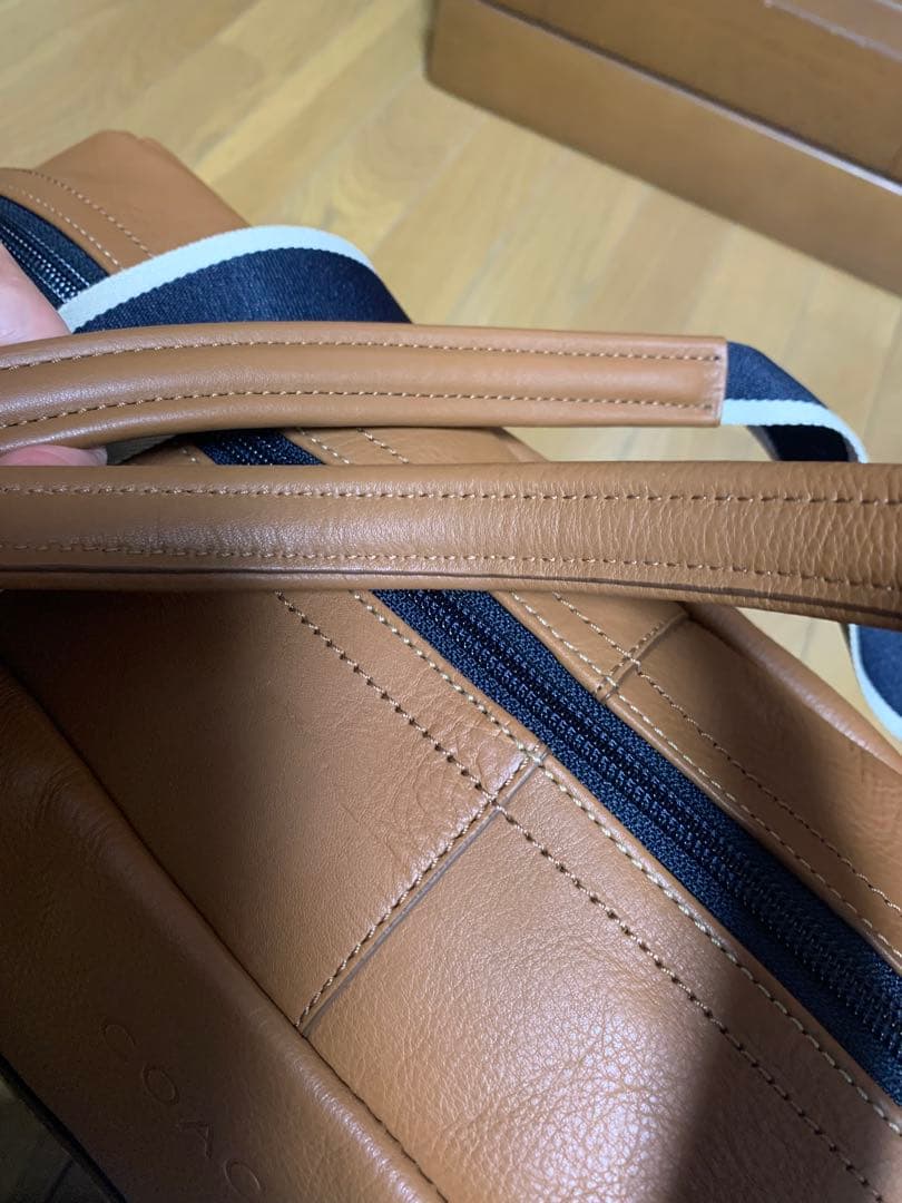 COACH ボストンバッグ ブラウン ストライプ