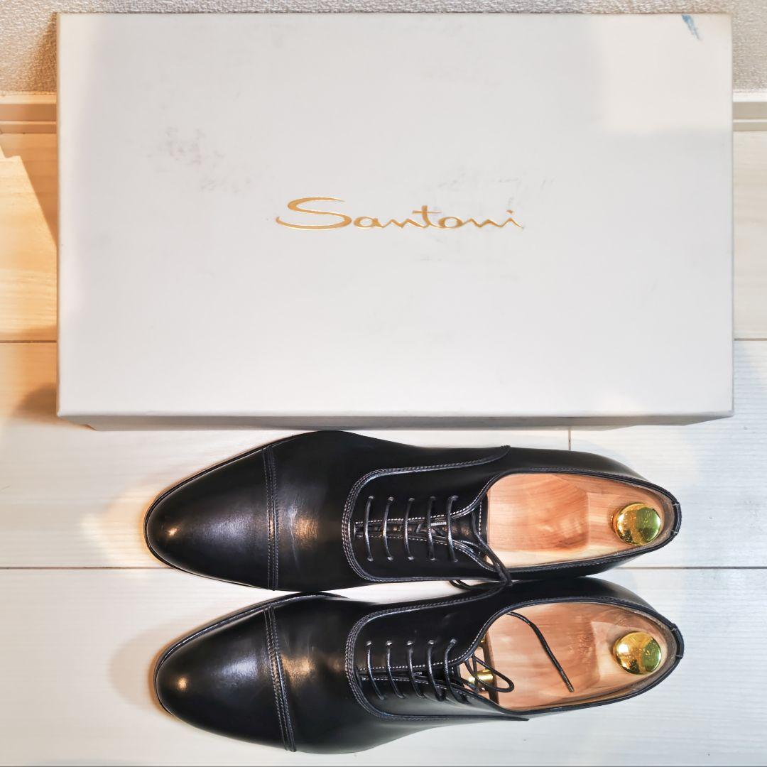 サントーニ　ストレートチップ　サイズ6.5　ブラック　箱付 シューツリー付き