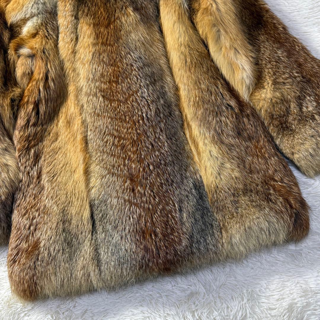 フォックス 本毛皮 ファーコート ミドル丈 レディースM 花柄刺繍