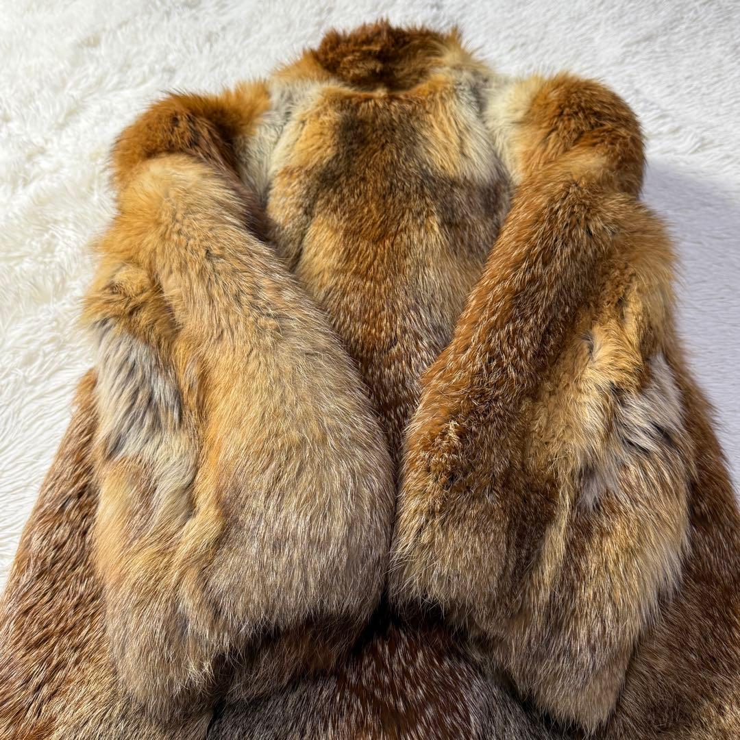 フォックス 本毛皮 ファーコート ミドル丈 レディースM 花柄刺繍