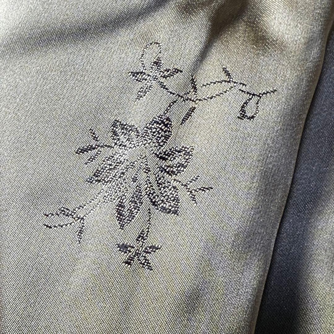 フォックス 本毛皮 ファーコート ミドル丈 レディースM 花柄刺繍