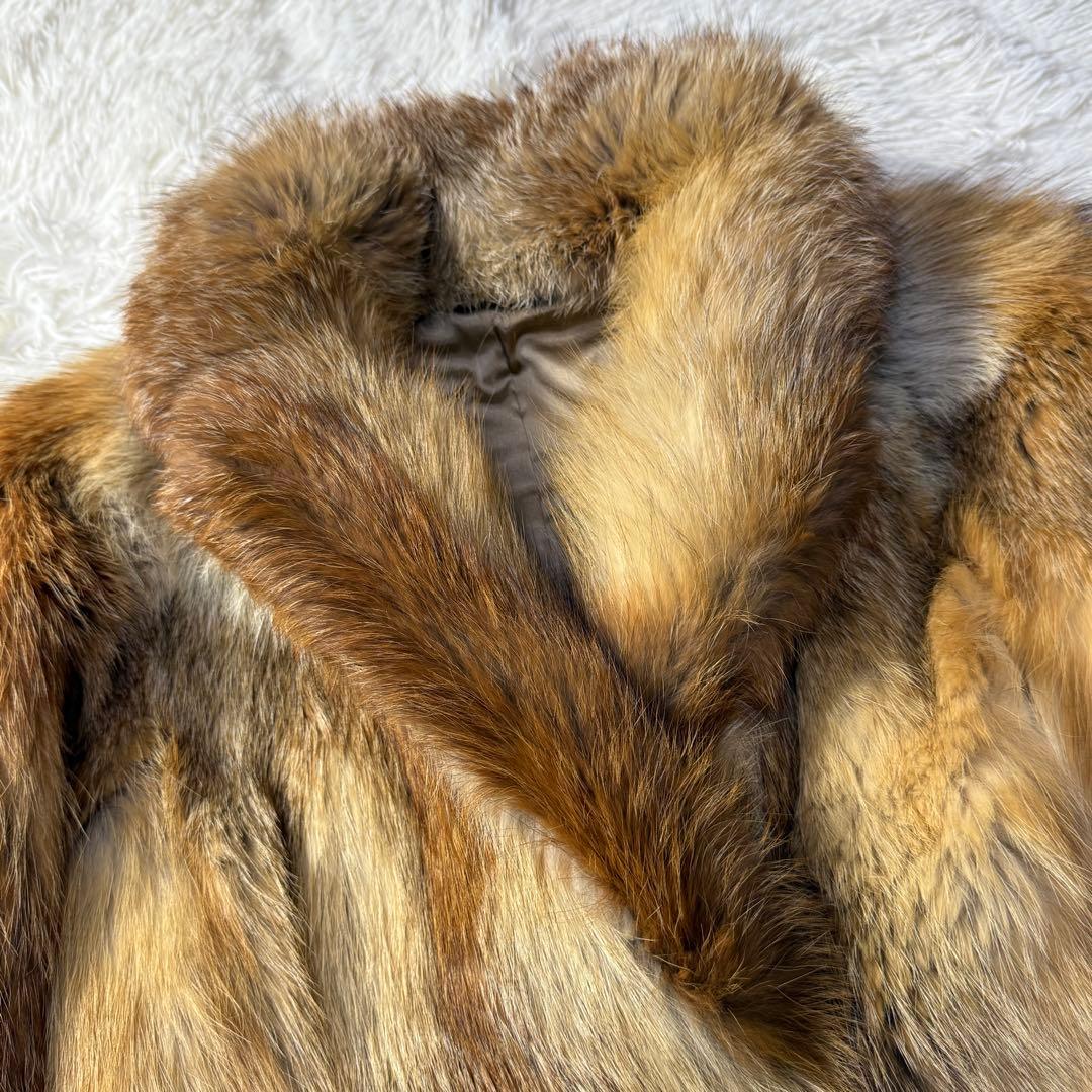 フォックス 本毛皮 ファーコート ミドル丈 レディースM 花柄刺繍