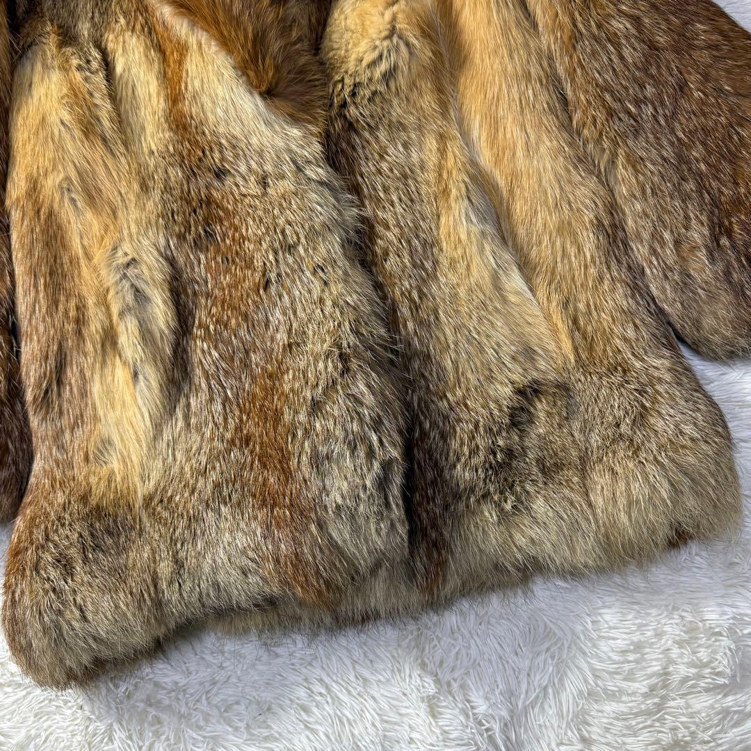 フォックス 本毛皮 ファーコート ミドル丈 レディースM 花柄刺繍