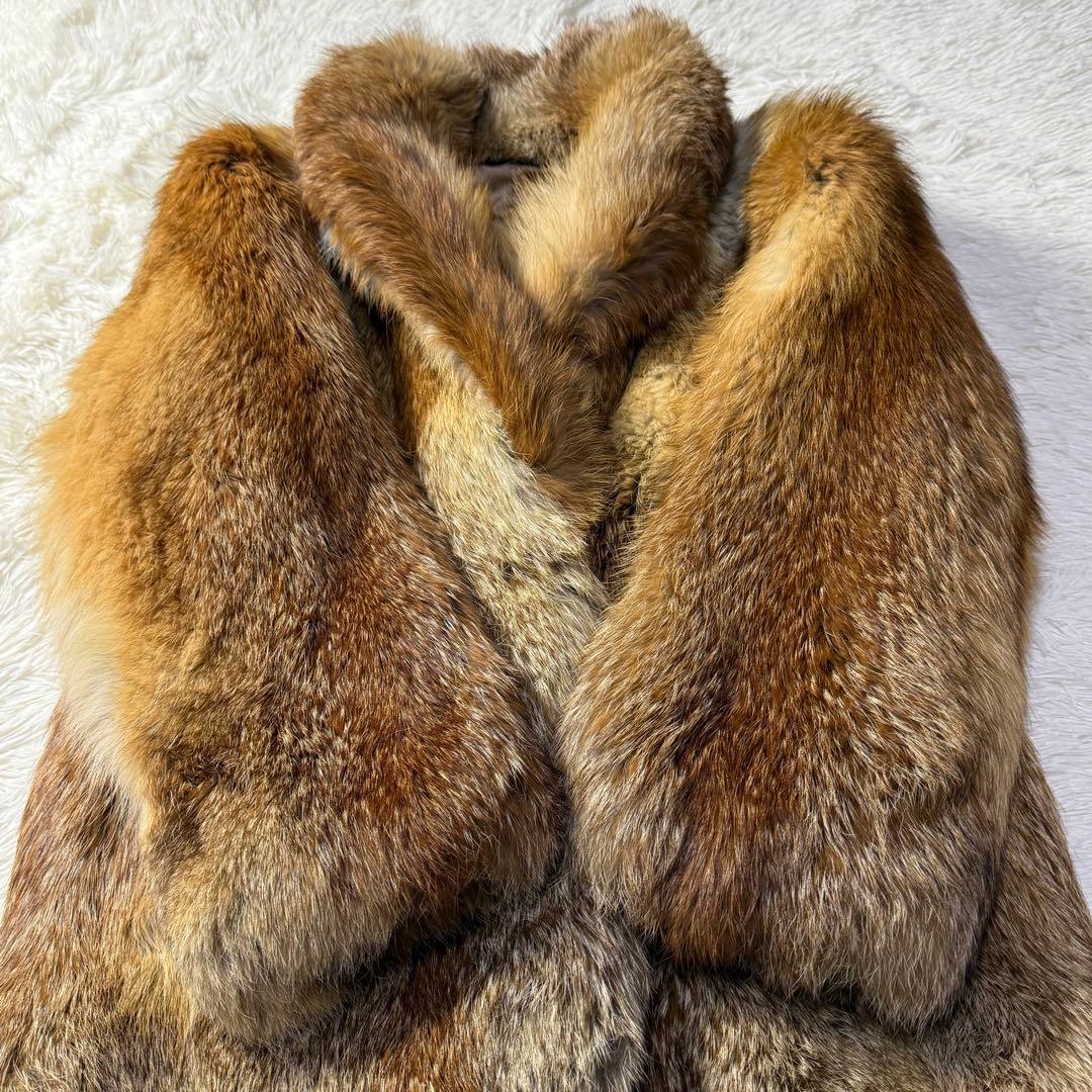 フォックス 本毛皮 ファーコート ミドル丈 レディースM 花柄刺繍