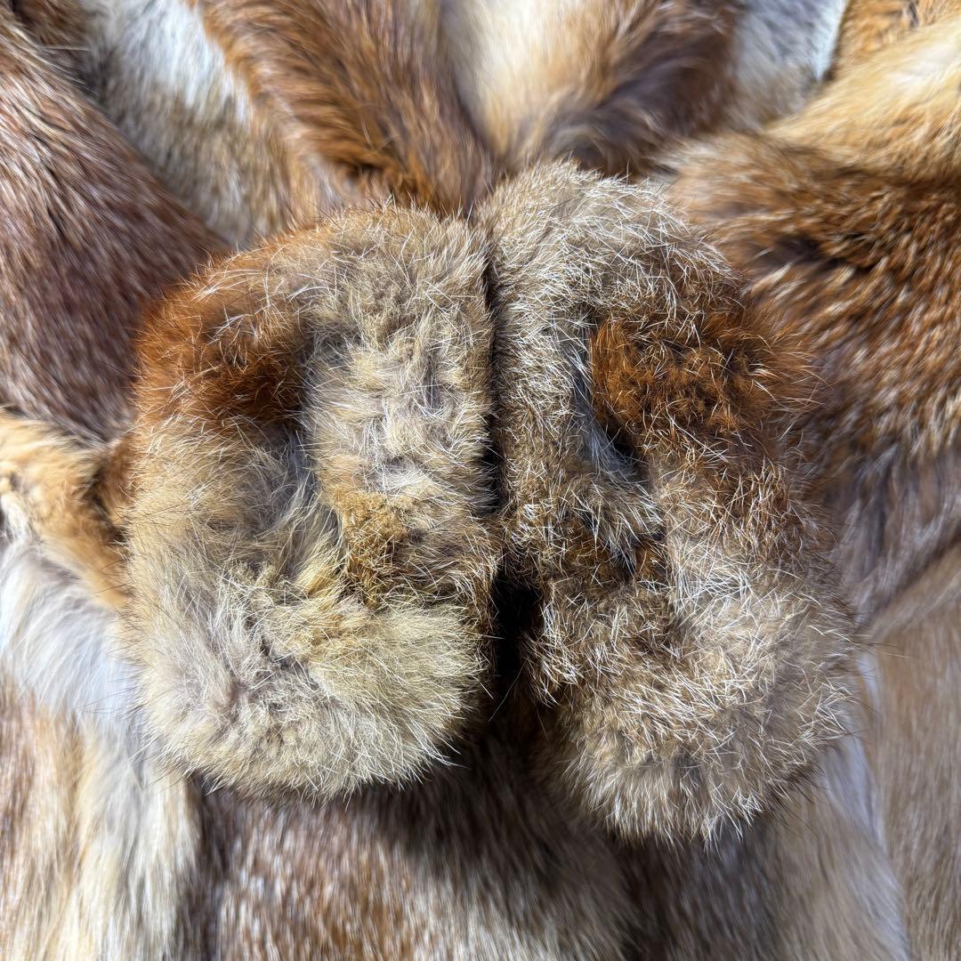 フォックス 本毛皮 ファーコート ミドル丈 レディースM 花柄刺繍