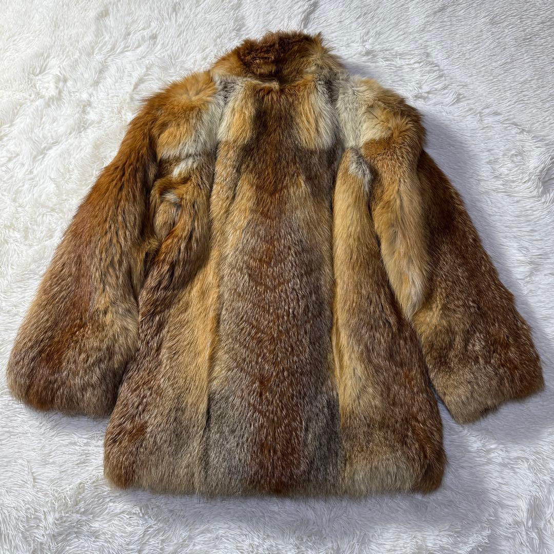 フォックス 本毛皮 ファーコート ミドル丈 レディースM 花柄刺繍