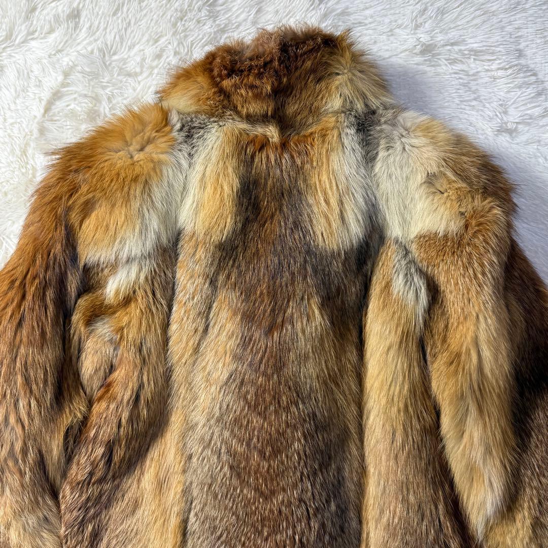 フォックス 本毛皮 ファーコート ミドル丈 レディースM 花柄刺繍