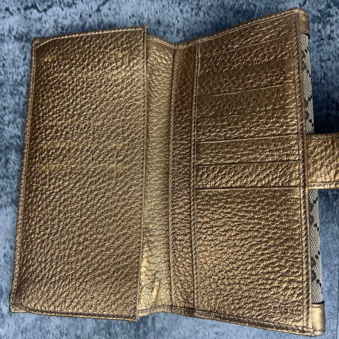 GUCCI GG柄 キャンバス×レザー 長財布 ゴールド金具