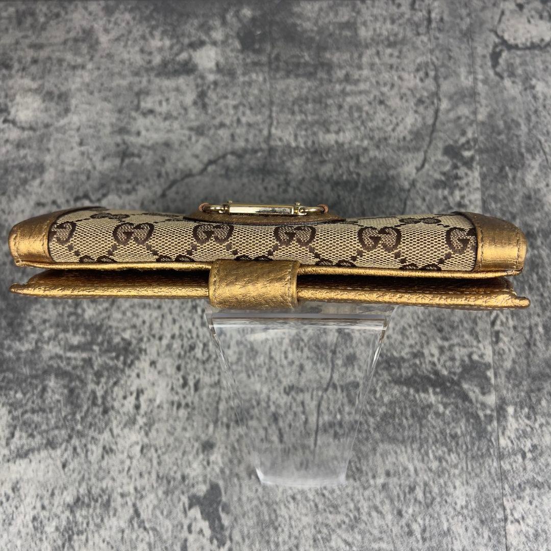 GUCCI GG柄 キャンバス×レザー 長財布 ゴールド金具