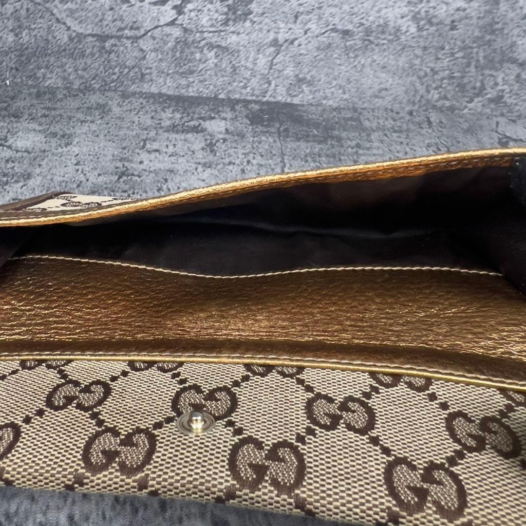 GUCCI GG柄 キャンバス×レザー 長財布 ゴールド金具