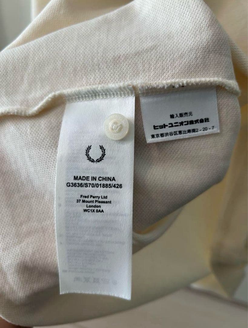 美品　FRED PERRY 長袖ポロシャツ アイボリー UK 12