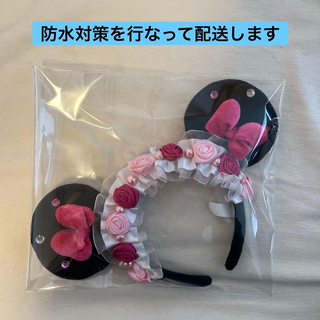 ディズニー ミニー カチューシャ 薔薇 バラ ローズ リボン ピンク