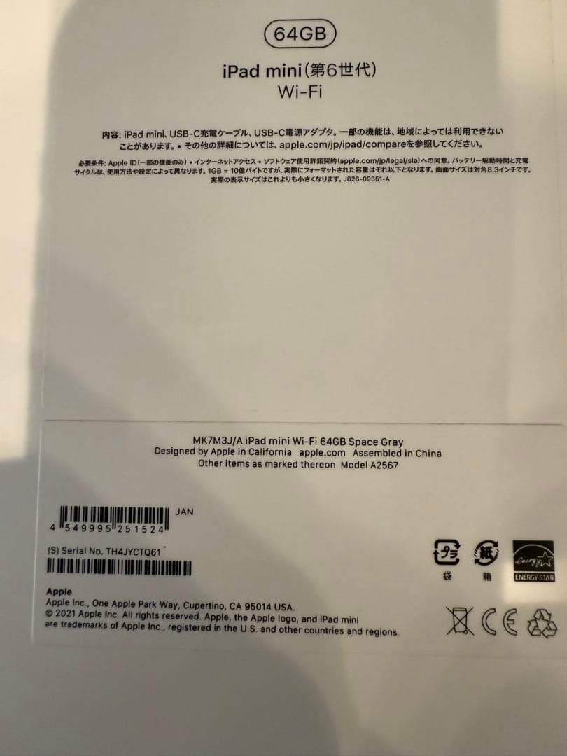 Apple iPad mini（第6世代）スペースグレー 64GB【96%】