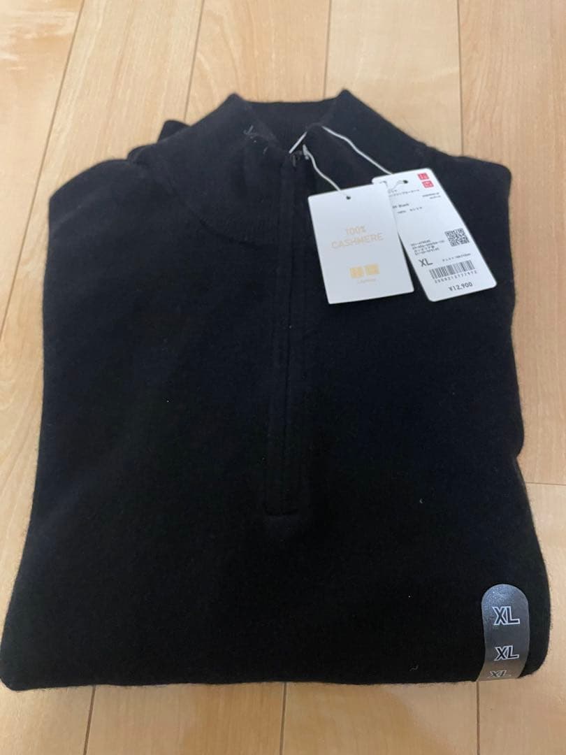 2/8まで最終値下　新品　ユニクロ　黒　カシミヤ XL ハーフジップセーター