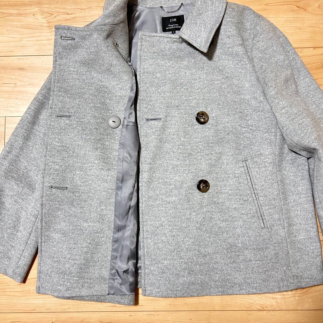 【美品】大きいサイズ 23区 ピーコート ダブルブレスト ライトグレー アンゴラ