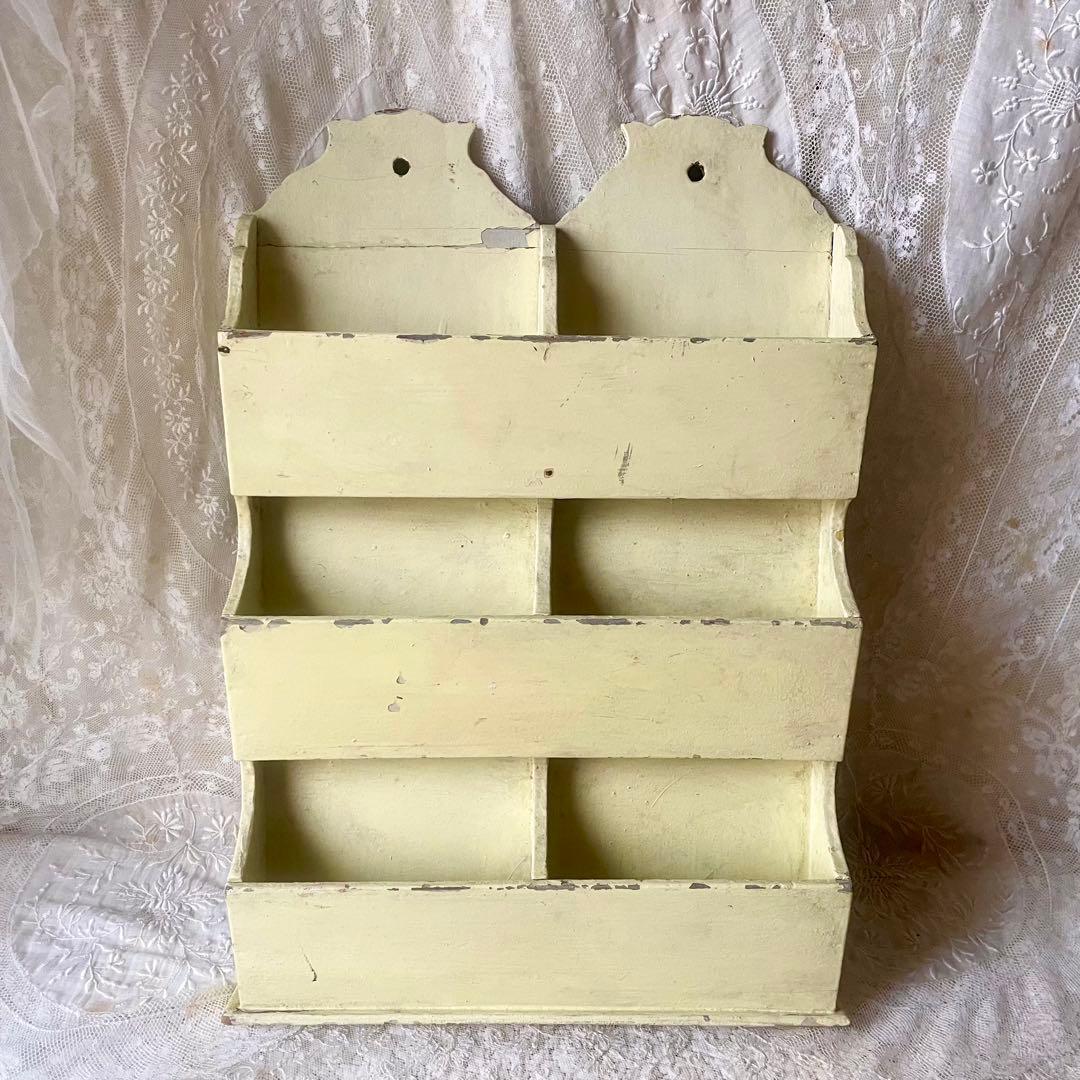 木製レターラック　ポストカードホルダー　オリジナルペイント　フランスアンティーク