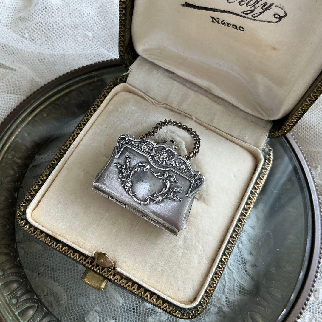 【ｍ】フランスアンティーク ミニチュア　バッグ　シルバープレート