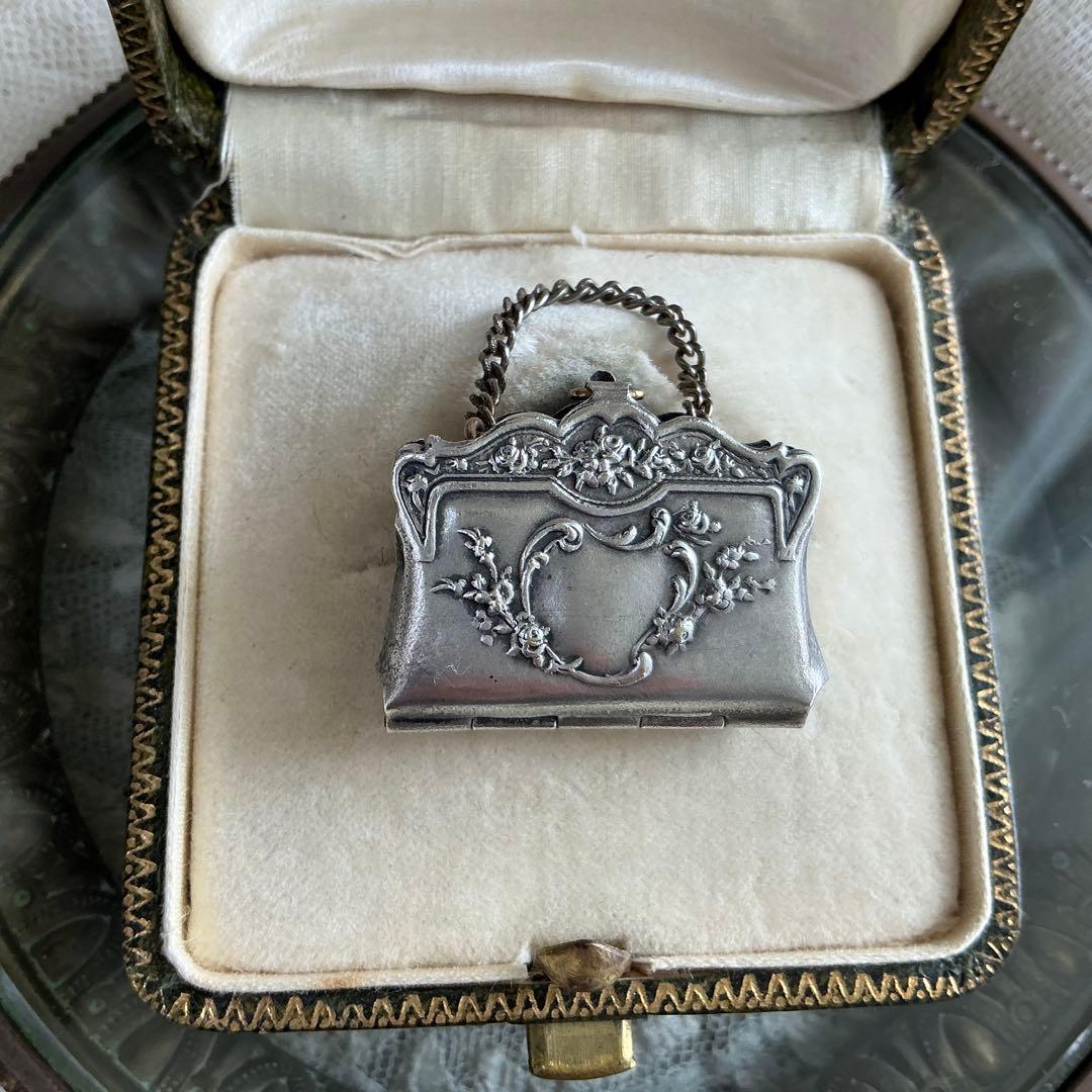 【ｍ】フランスアンティーク ミニチュア　バッグ　シルバープレート