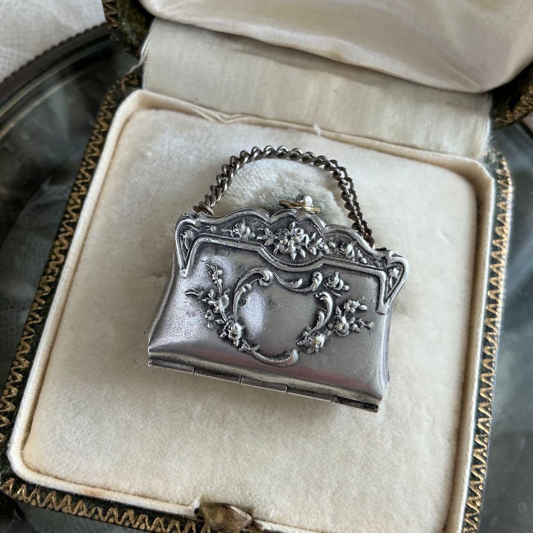 【ｍ】フランスアンティーク ミニチュア　バッグ　シルバープレート