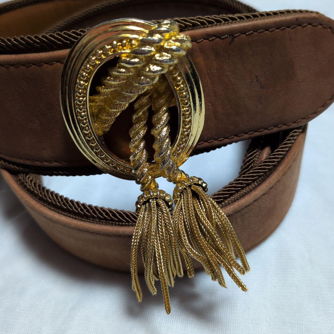 クリスチャンディオール　ベルト　ゴールド　タッセル　ブラウン系