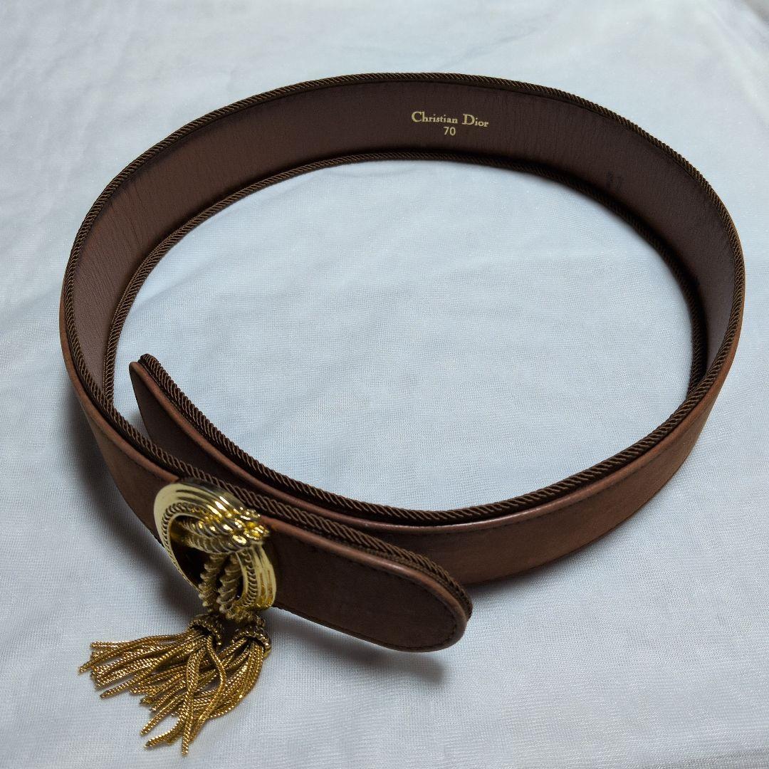 クリスチャンディオール　ベルト　ゴールド　タッセル　ブラウン系