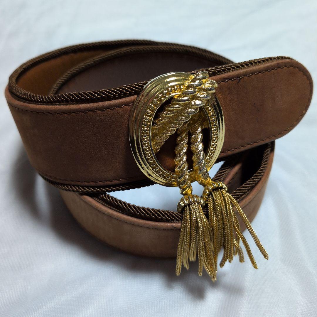 クリスチャンディオール　ベルト　ゴールド　タッセル　ブラウン系