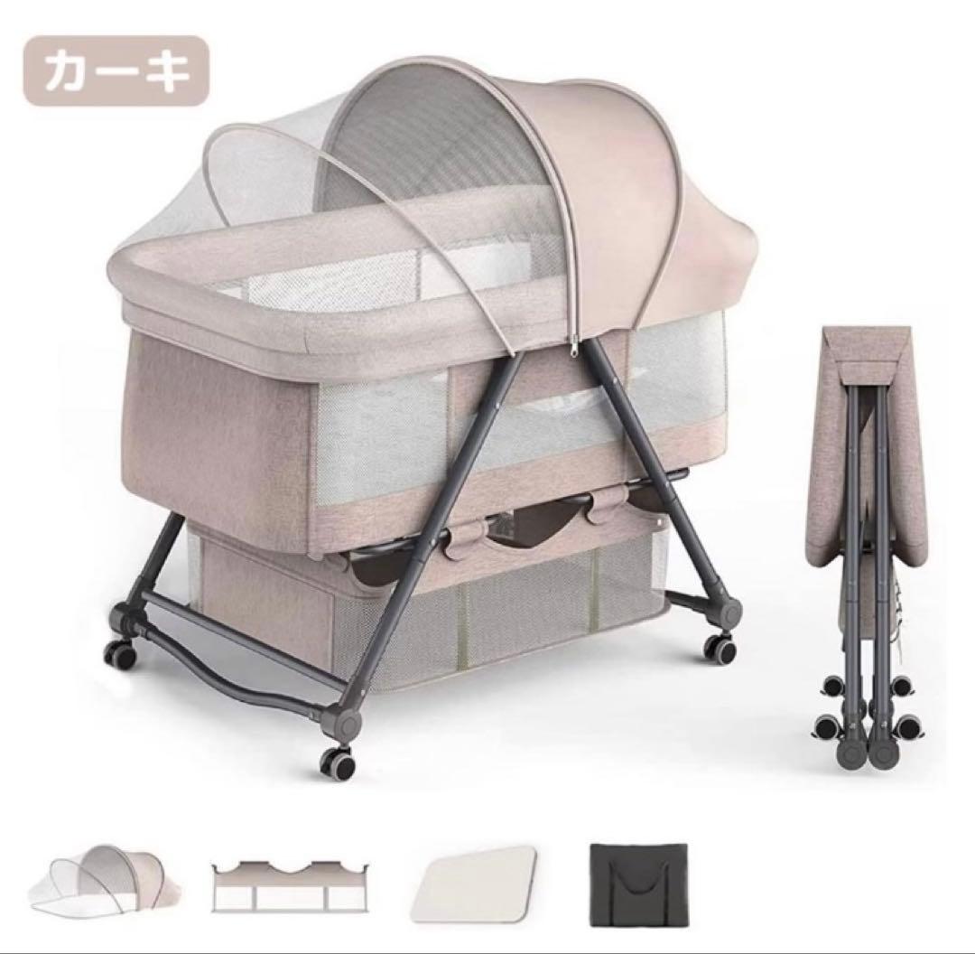 【即日発送可】簡易ベビーベッド 移動式 折りたたみ 蚊帳 荷物入れ 収納バッグ