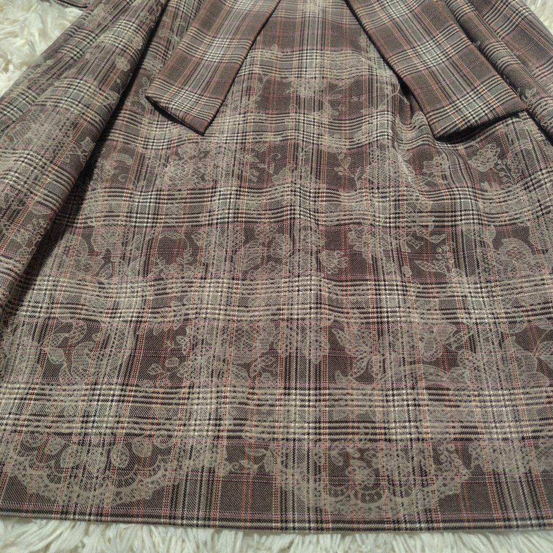 【美品♡希少46】ローズティアラ　チェック&刺繍パール　リボンフレアワンピース