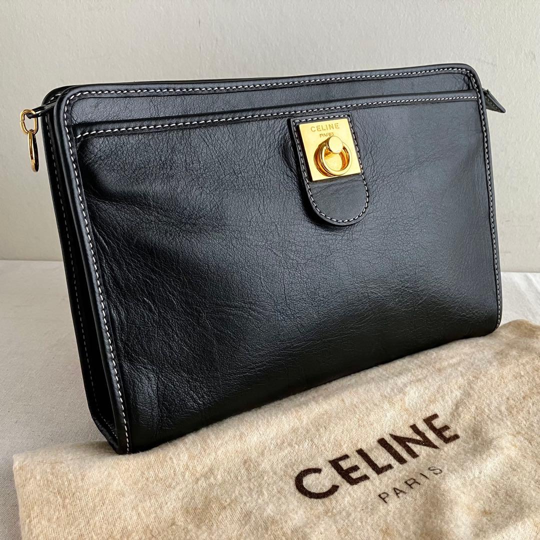 バッグ Celine Vintage Black Leather Pouch Bag