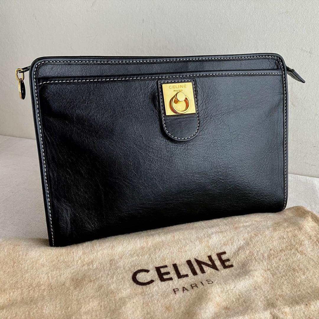 バッグ Celine Vintage Black Leather Pouch Bag