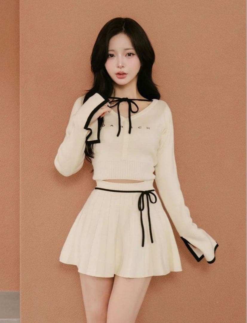 Darich ウエストオープンリボンデザインニットミニワンピース　FS