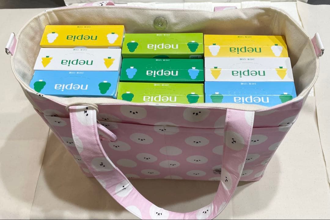 ハンドメイド　サイドポケット付きトートバッグ　ビションフリーゼ