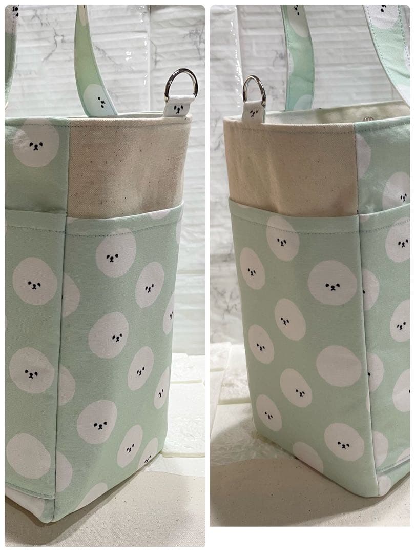 ハンドメイド　サイドポケット付きトートバッグ　ビションフリーゼ