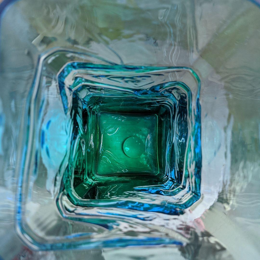 【カメイガラス】　ガラス花瓶　フラワーベース　花入れ　昭和レトロ　ヴィンテージ