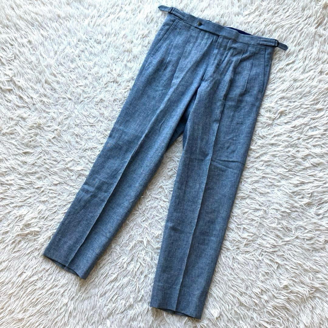 【美品 イタリア製 L】スティレラティーノ　スラックス　ブルー　コットン100%