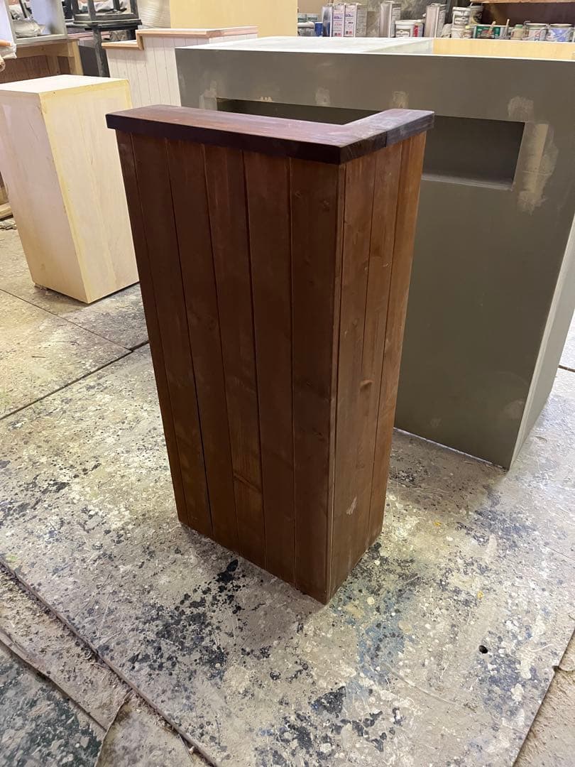 現品処分品　受付カウンター木製コーナーテーブル ダークブラウン