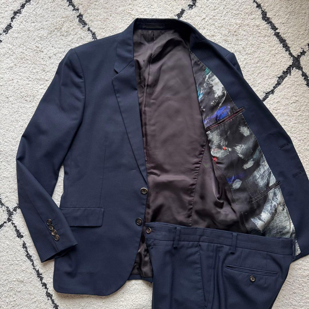 PS Paul Smith スーツ　セットアップ　裏地総柄　ネイビー　Mサイズ