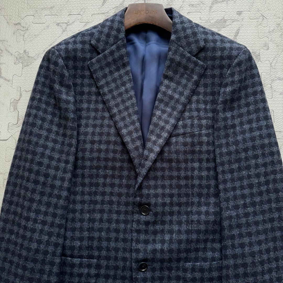 極美品✨BEAMS F ビームスエフ 千鳥格子柄 テーラードジャケット ネイビー