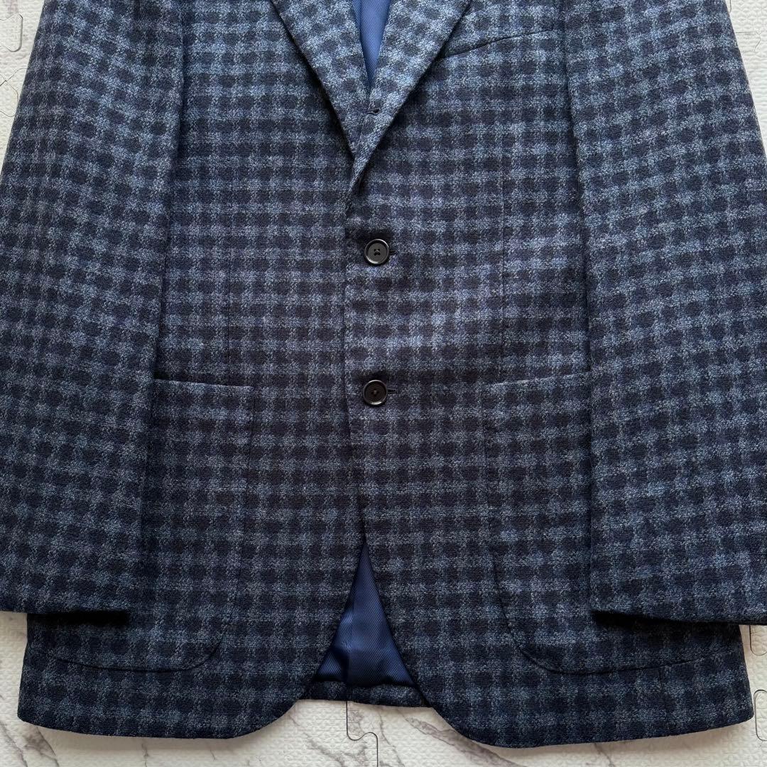 極美品✨BEAMS F ビームスエフ 千鳥格子柄 テーラードジャケット ネイビー