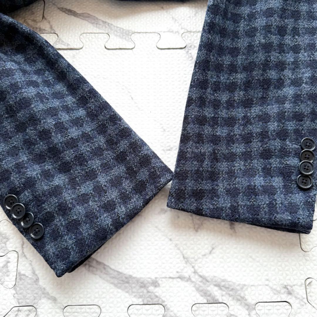 極美品✨BEAMS F ビームスエフ 千鳥格子柄 テーラードジャケット ネイビー