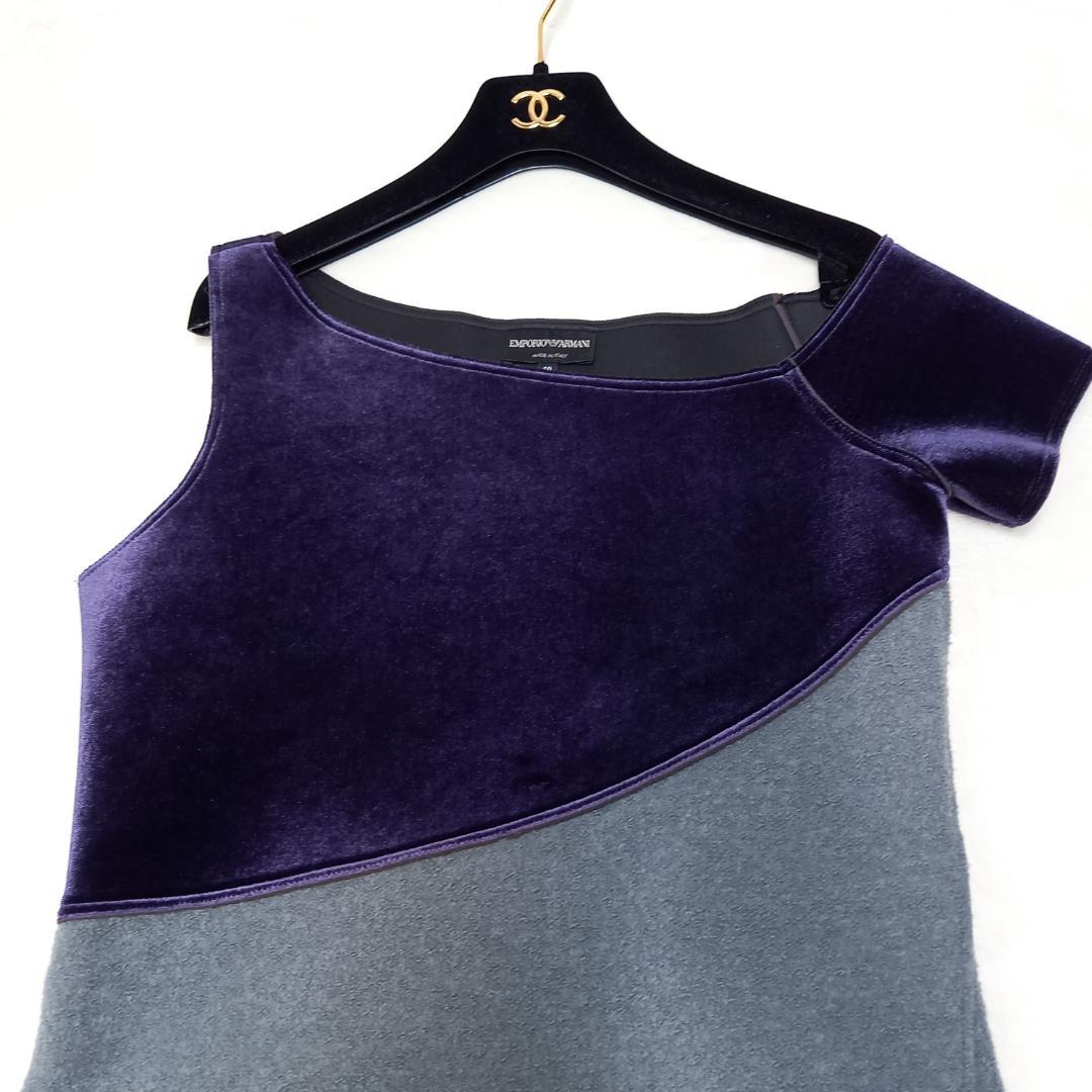 美品✨エンポリオアルマーニ アシンメトリードレス ベルベット×ブークレ 40