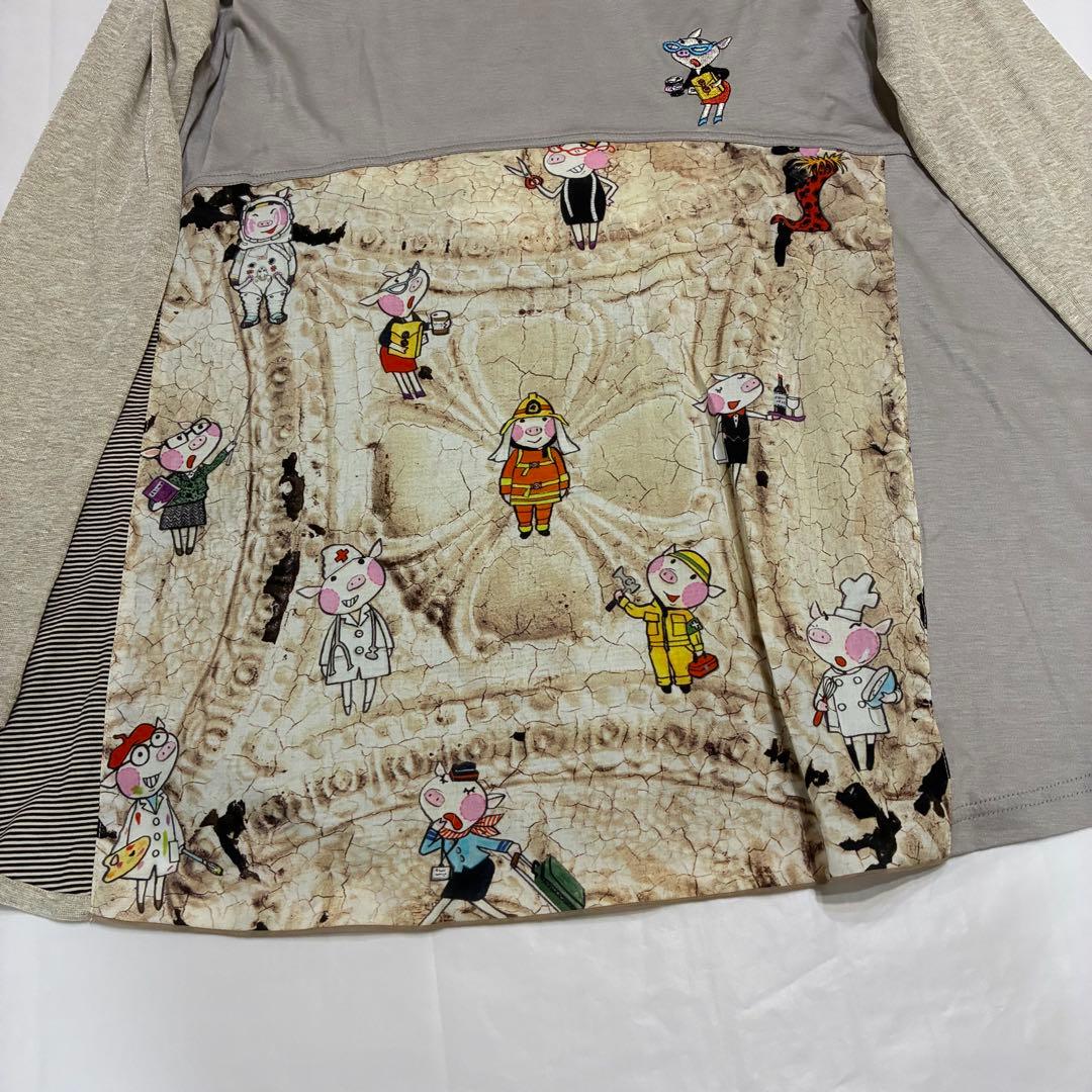 日本製　OLLEBOREBLA　切替チュニック　働くぶたさん　コットン　長袖