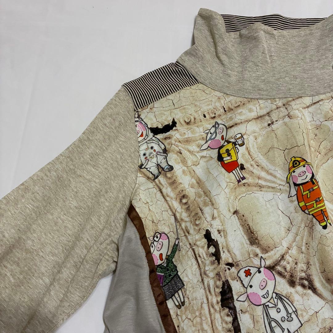 日本製　OLLEBOREBLA　切替チュニック　働くぶたさん　コットン　長袖