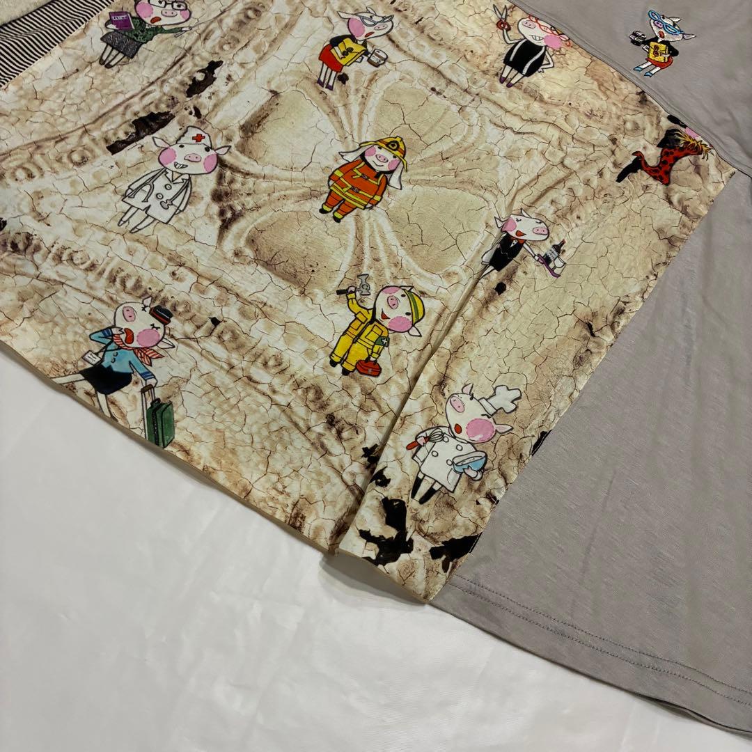 日本製　OLLEBOREBLA　切替チュニック　働くぶたさん　コットン　長袖