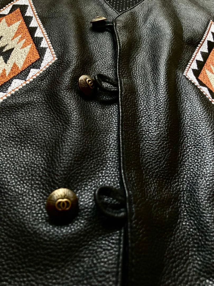 ワイルド オルテガ ナバホ 本革 レザー ベスト 黒 サイズXL 新品未使用