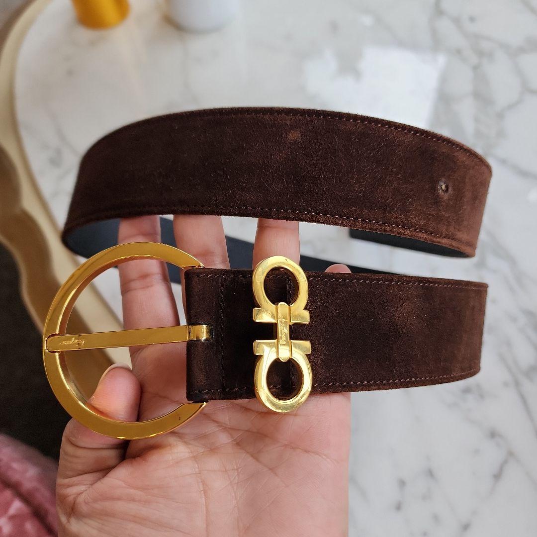 Salvatore FERRAGAMO スエード ベルト ゴールドバックル