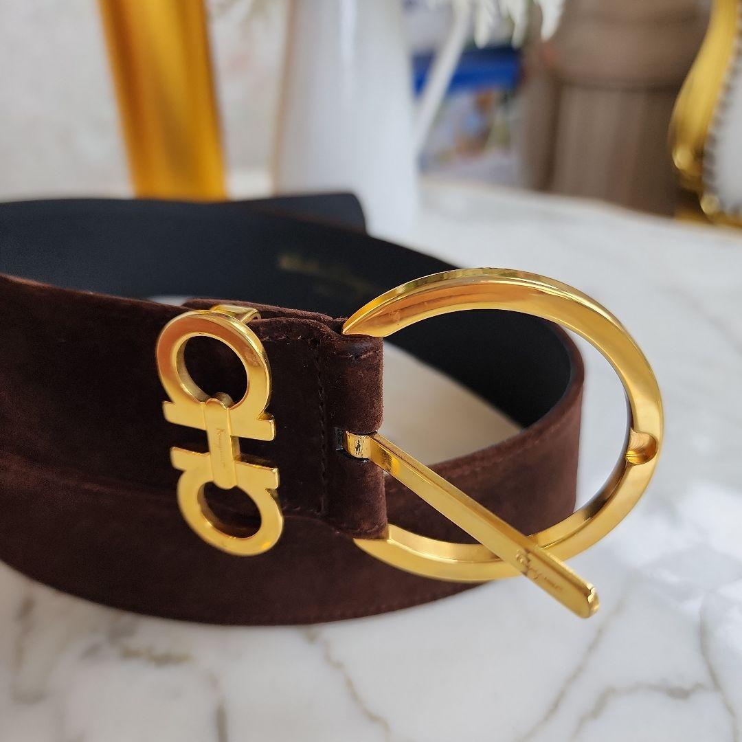 Salvatore FERRAGAMO スエード ベルト ゴールドバックル